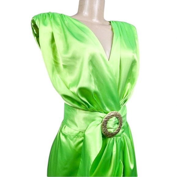 BRONX and BANCO Neon Green Lika Belted Asymmetric Ruffle Wrap Dress Size… - Picture 9 of 11
